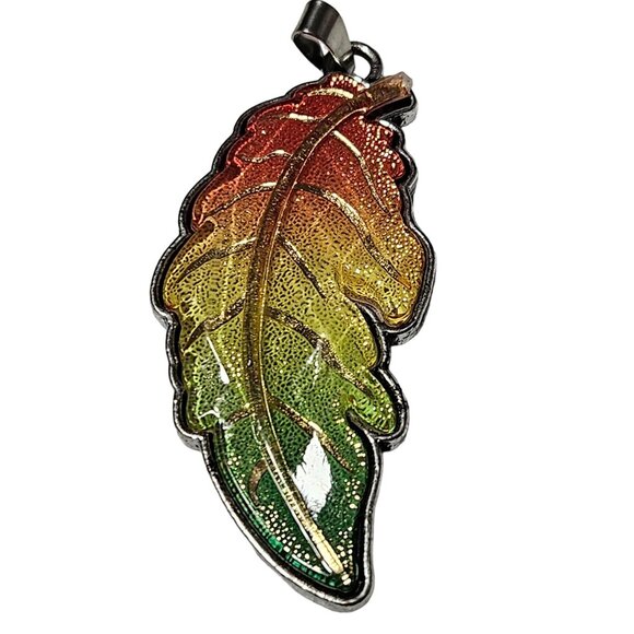 Tropical Rainbow Leaf Pendant Chinese Characters Boho Nature Fashion Jewelry - Picture 1 of 4